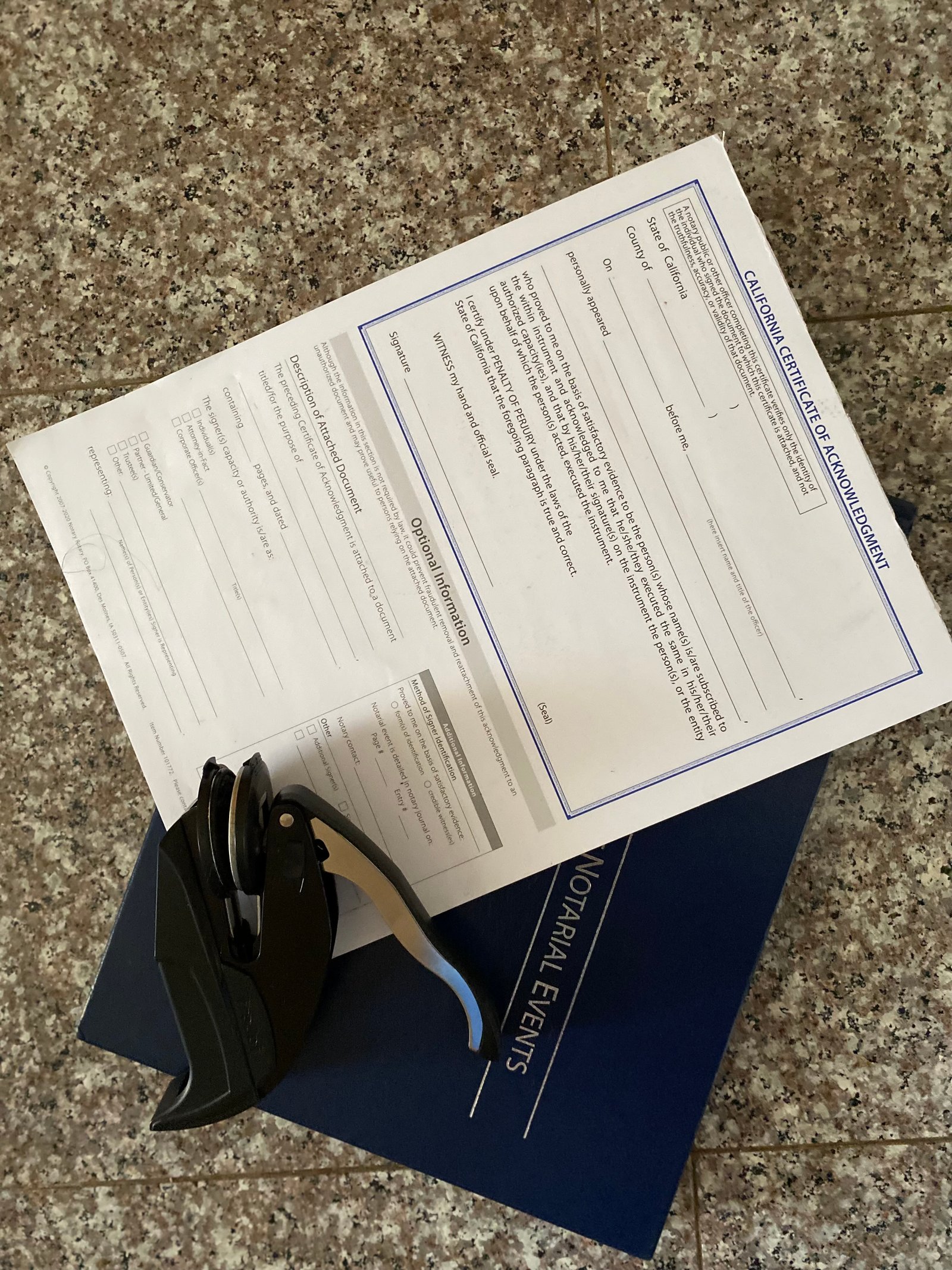 Professional notary seal, journal and California Certificate of Acknowledgment — A Great Notary LLC Sacramento